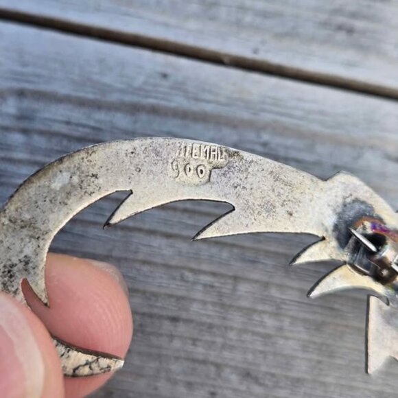 Vintage Guatemala 900 Silver Quetzal Bird Brooch Two Tone with 10k Gold Accent - Picture 6 of 10